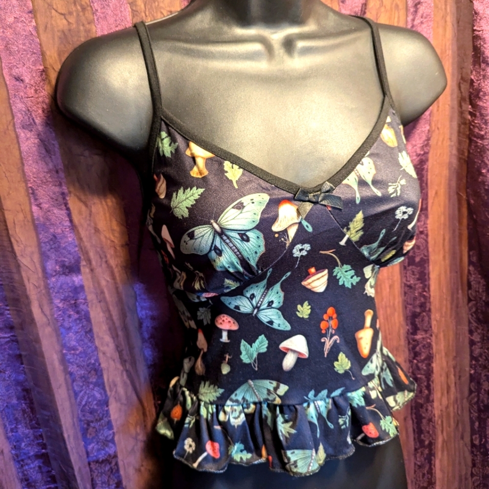 Fairycore Moth Mushroom Botanical Forest Fairy Cottagecore Crop Top Coquette Med